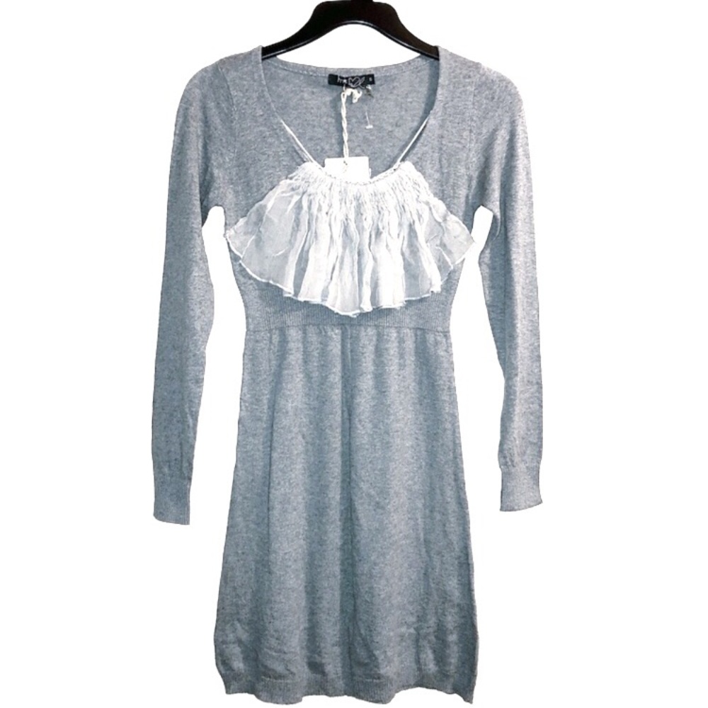 THEME tunic sweater dress top Ruffle Gray Smocked